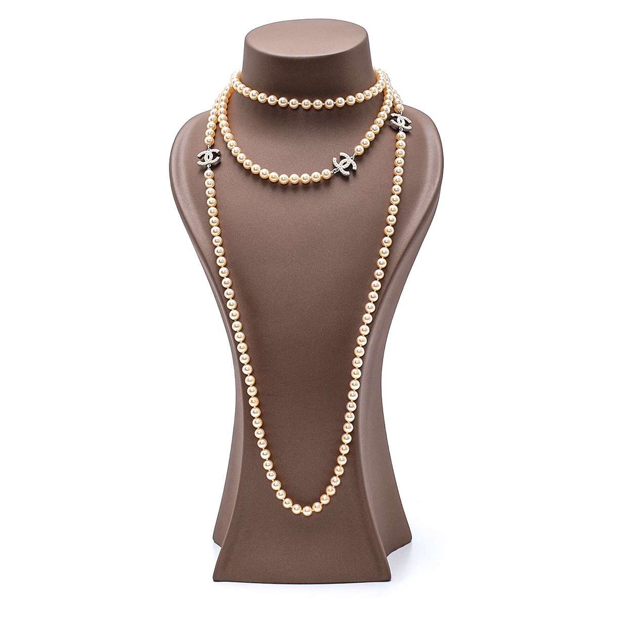 Chanel - Cream Pearl 3 CC Extra Long Necklace